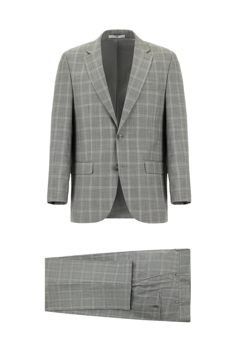 Açık Gri 4 Drop Relaxed Fit Rahat Kesim Ekose Takım Elbise