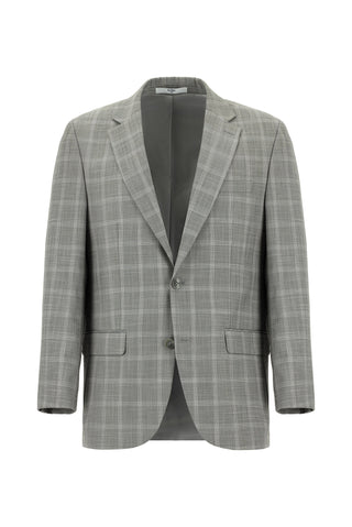  Açık Gri Relaxed Fit Rahat Kesim Klasik Ekose Takım Elbise