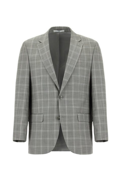 Açık Gri 4 Drop Relaxed Fit Rahat Kesim Ekose Takım Elbise