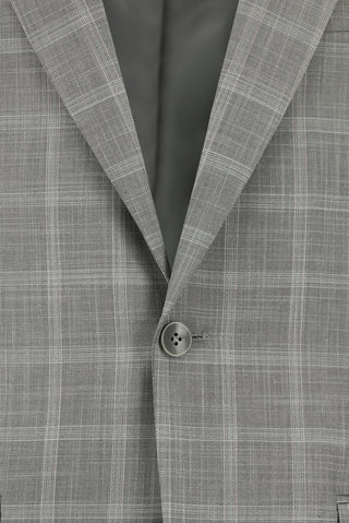  Açık Gri Relaxed Fit Rahat Kesim Klasik Ekose Takım Elbise