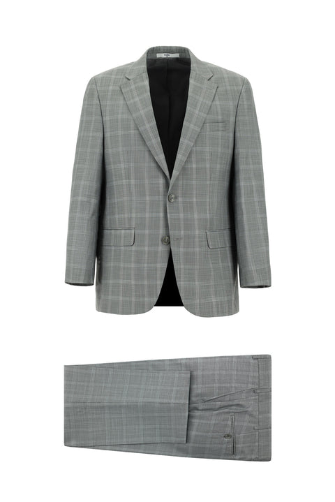 Orta Gri 4 Drop Relaxed Fit Rahat Kesim Ekose Takım Elbise