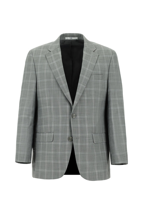 Orta Gri 4 Drop Relaxed Fit Rahat Kesim Ekose Takım Elbise