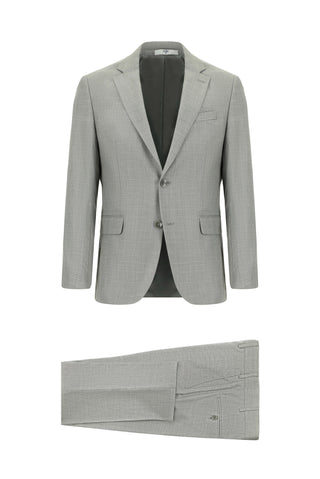  Orta Gri Slim Fit Dar Kesim Klasik Ekose Takım Elbise