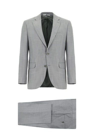  Orta Gri Slim Fit Dar Kesim Klasik Desenli Takım Elbise