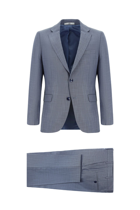 Koyu Mavi  7 Drop Slim Fit Dar Kesim Desenli Takım Elbise