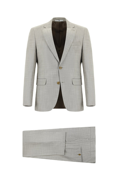 Açık Vizon 7 Drop Slim Fit Dar Kesim Desenli Takım Elbise