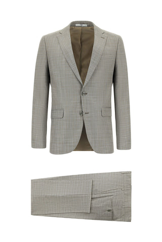  Orta Gri Regular Fit Klasik Ekose Takım Elbise