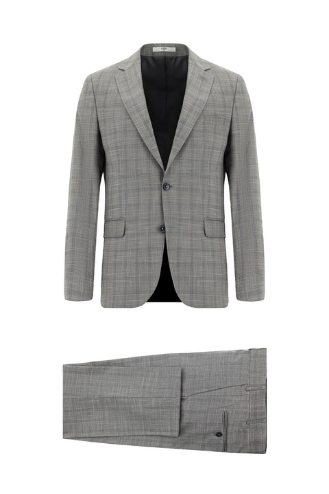 Orta Füme 6 Drop Regular Fit Standart Kesim Ekose Takım Elbise