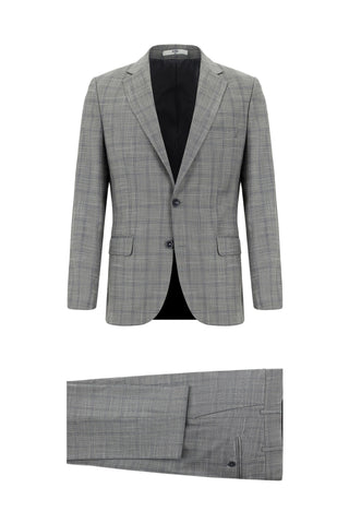  Koyu Füme Regular Fit Klasik Ekose Takım Elbise