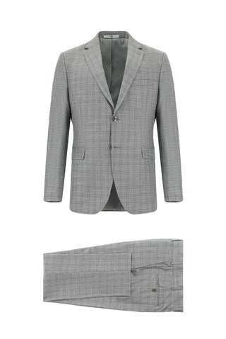  Açık Gri Regular Fit Klasik Ekose Takım Elbise