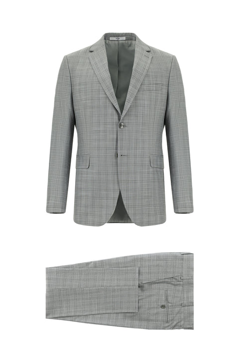 Açık Gri 6 Drop Regular Fit Standart Kesim Ekose Takım Elbise