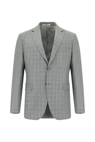  Açık Gri Regular Fit Klasik Ekose Takım Elbise