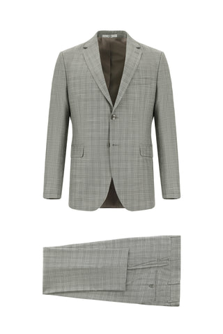  Orta Gri Regular Fit Klasik Ekose Takım Elbise