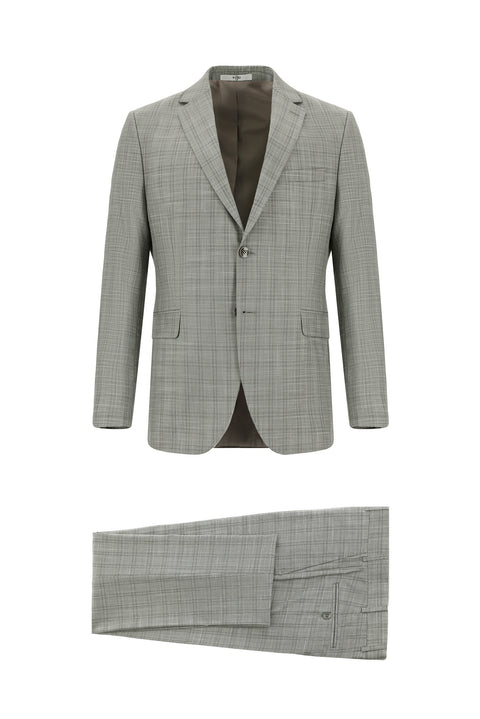 Orta Gri 6 Drop Regular Fit Standart Kesim Ekose Takım Elbise