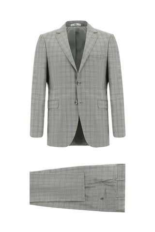  Açık Füme Regular Fit Klasik Ekose Takım Elbise