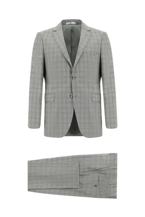 Açık Füme 6 Drop Regular Fit Standart Kesim Ekose Takım Elbise