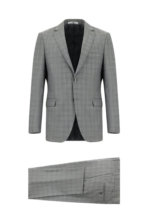 Orta Füme 6 Drop Regular Fit Standart Kesim Ekose Takım Elbise