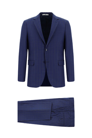  Orta Lacivert Regular Fit Klasik Ekose Takım Elbise