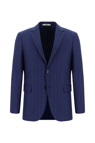  Orta Lacivert Regular Fit Klasik Ekose Takım Elbise