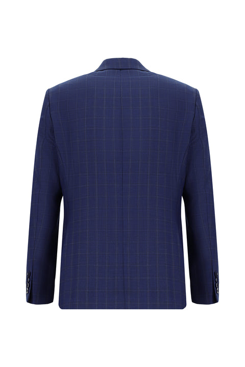 Orta Lacivert 6 Drop Regular Fit Standart Kesim Ekose Takım Elbise