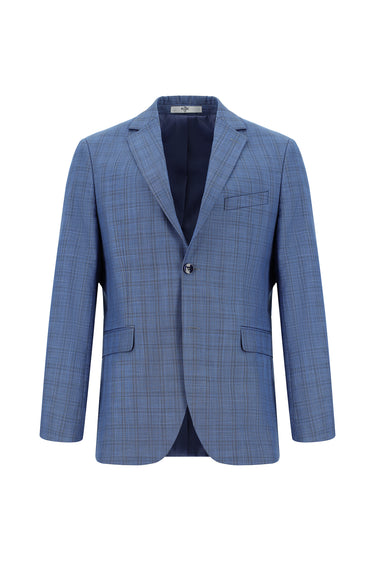  Mavi Regular Fit Klasik Ekose Takım Elbise
