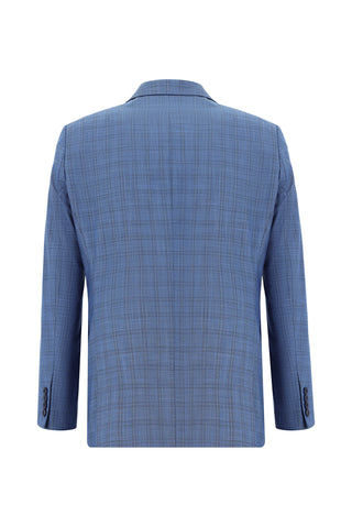  Mavi Regular Fit Klasik Ekose Takım Elbise