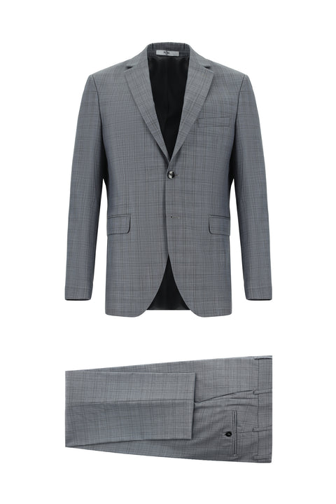 Açık Antrasit 6 Drop Regular Fit Standart Kesim Ekose Takım Elbise