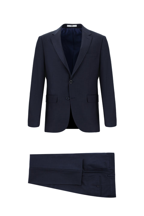 Medium Navy 7 Drop Slim Fit Plaid Suit