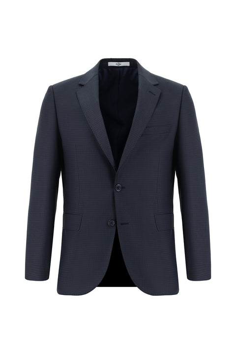 Koyu Lacivert 7 Drop Slim Fit Dar Kesim Ekose Takım Elbise