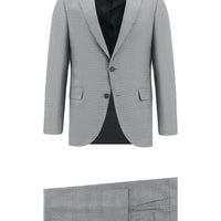 Orta Gri Slim Fit Dar Kesim Klasik Ekose Takım Elbise