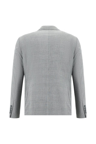  Orta Gri Slim Fit Dar Kesim Klasik Ekose Takım Elbise