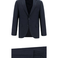 Koyu Lacivert Slim Fit Dar Kesim Klasik Ekose Takım Elbise
