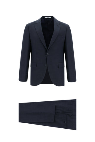  Koyu Lacivert 7 Drop Slim Fit Dar Kesim Ekose Tak?m Elbise-Ki??l?