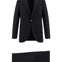 Siyah Slim Fit Dar Kesim Klasik Ekose Takım Elbise