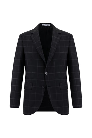  Siyah Slim Fit Dar Kesim Klasik Ekose Takım Elbise