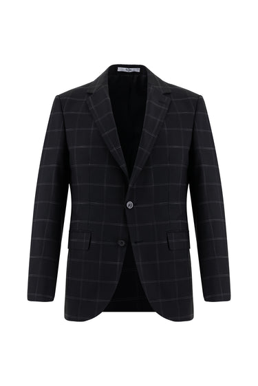 Siyah Slim Fit Dar Kesim Klasik Ekose Takım Elbise