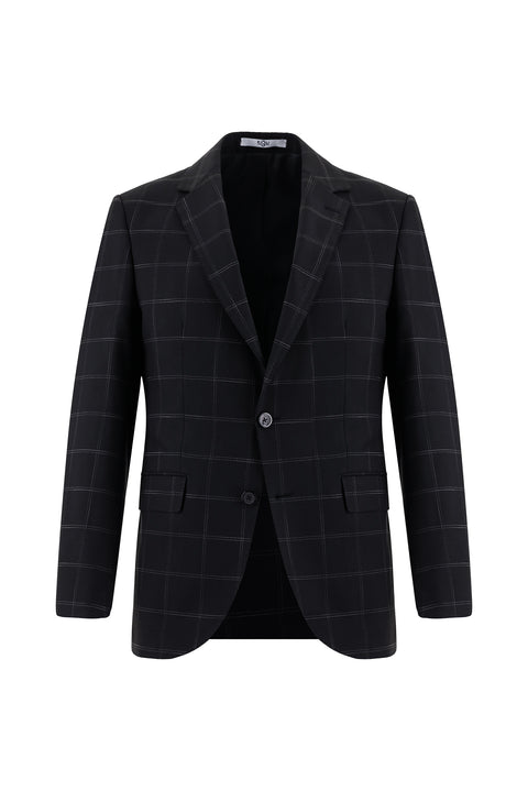 Siyah 7 Drop Slim Fit Dar Kesim Ekose Takım Elbise