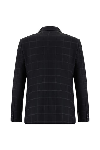  Siyah Slim Fit Dar Kesim Klasik Ekose Takım Elbise