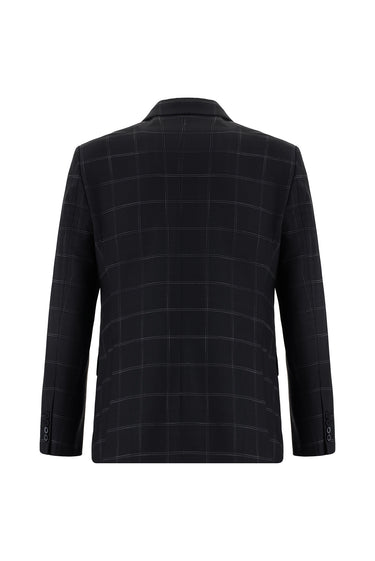 Siyah Slim Fit Dar Kesim Klasik Ekose Takım Elbise