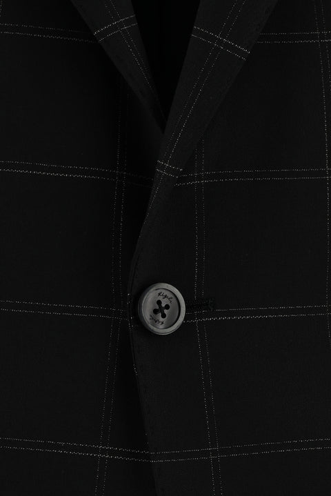 Siyah 7 Drop Slim Fit Dar Kesim Ekose Takım Elbise