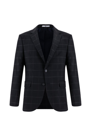  Koyu Lacivert Slim Fit Dar Kesim Klasik Ekose Takım Elbise