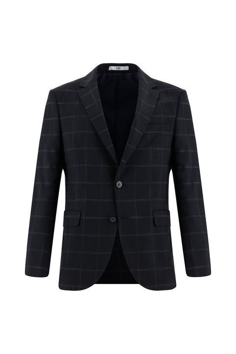 Koyu Lacivert 7 Drop Slim Fit Dar Kesim Ekose Takım Elbise