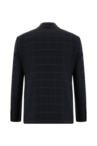  Koyu Lacivert Slim Fit Dar Kesim Klasik Ekose Takım Elbise