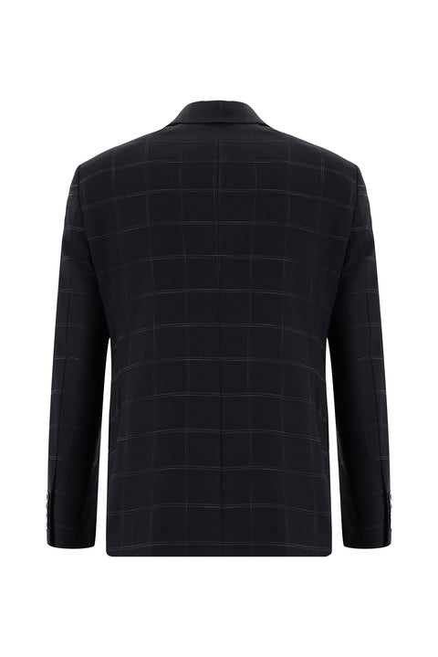 Koyu Lacivert 7 Drop Slim Fit Dar Kesim Ekose Takım Elbise