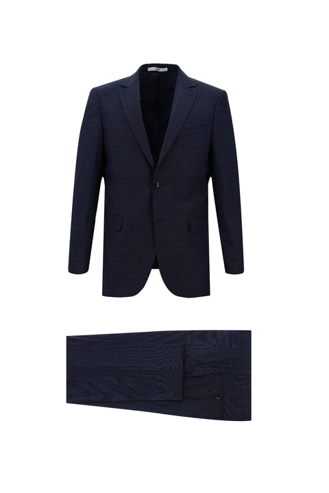 Orta Lacivert 6 Drop Regular Fit Standart Kesim Ekose Takım Elbise