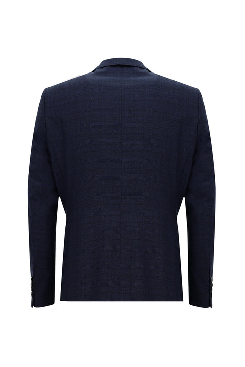 Orta Lacivert 6 Drop Regular Fit Standart Kesim Ekose Takım Elbise