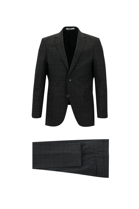 Koyu Antrasit 6 Drop Regular Fit Standart Kesim Ekose Takım Elbise