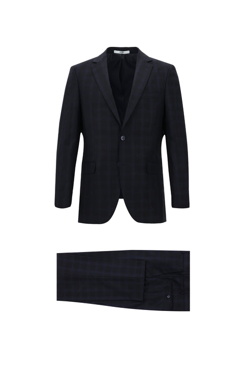 Orta Lacivert 6 Drop Regular Fit Standart Kesim Ekose Takım Elbise