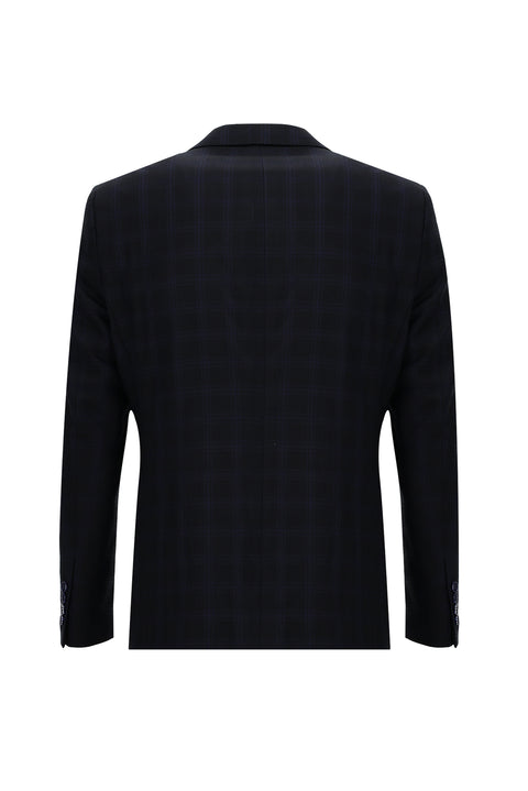 Orta Lacivert 6 Drop Regular Fit Standart Kesim Ekose Takım Elbise