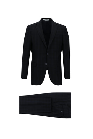  Koyu Lacivert 6 Drop Regular Fit Standart Kesim Ekose Takım Elbise